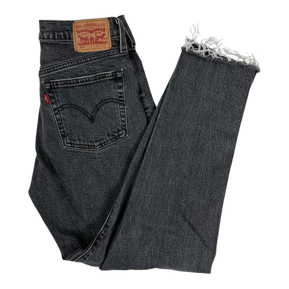 Levi's 501 Skinny Jeans Womens 27x28 Gray High Rise Raw Hem Stretch Denim